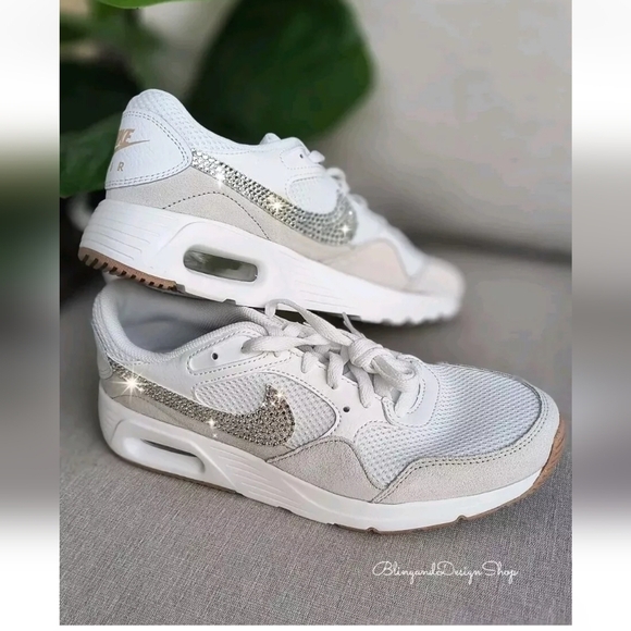 Bling Nike Air Max SC White Sneakers Custom with Crystals Rhinestones Women's - Picture 6 of 8